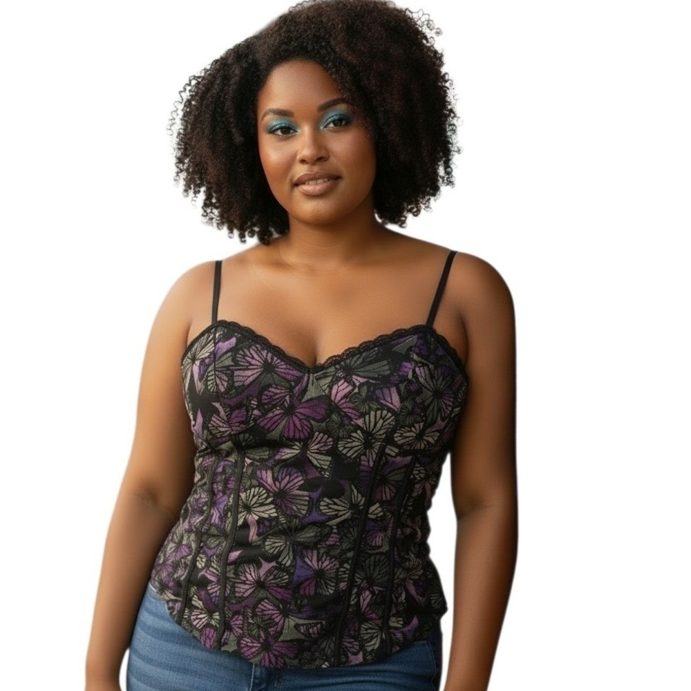 Y2k Babydoll Whimsigoth Fairygrunge Women size Large Butterfly Corset Mesh Top